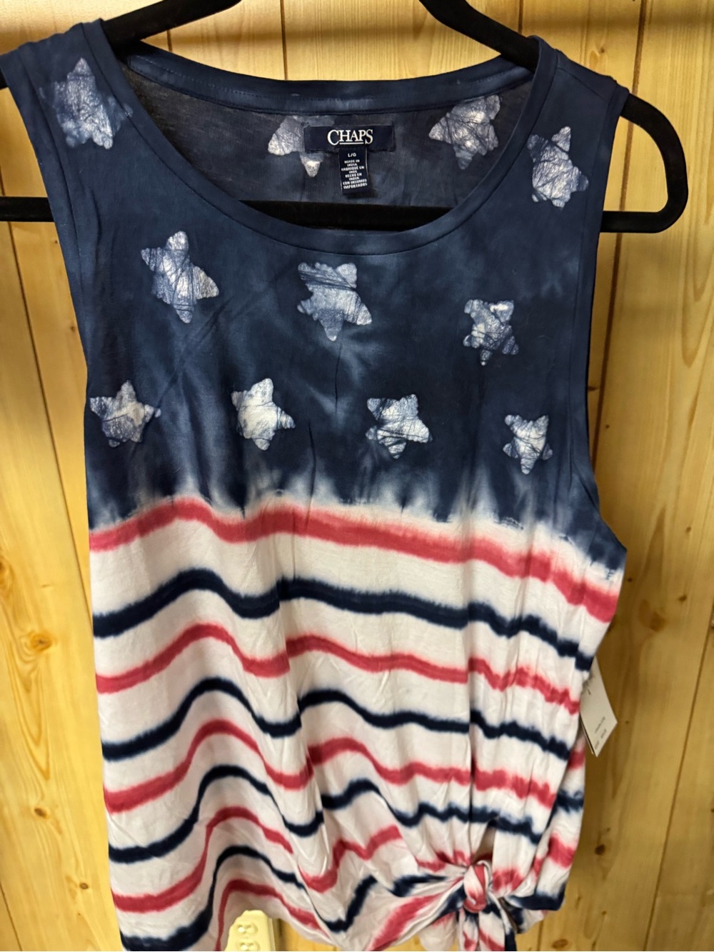 Chaps Women's Navy, White & Red Tie-Dye Star Stripe Tank